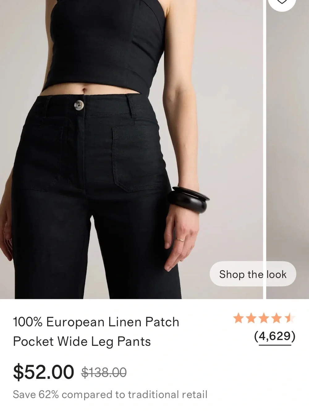 Quince Black Wide-Leg Linen Patch Pocket Pants